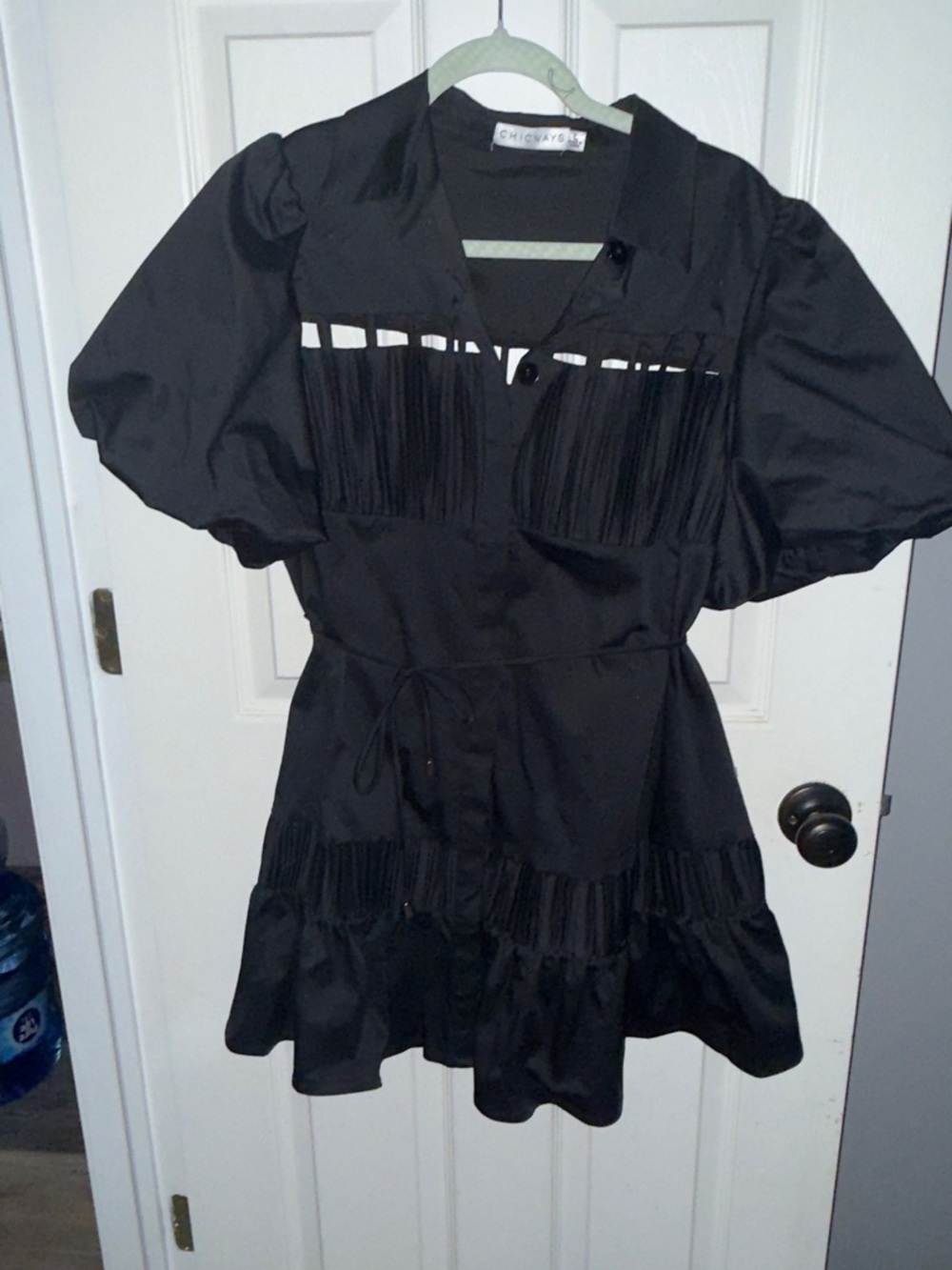 NWOT Black Puff-Sleeve Mini Dress W/belt